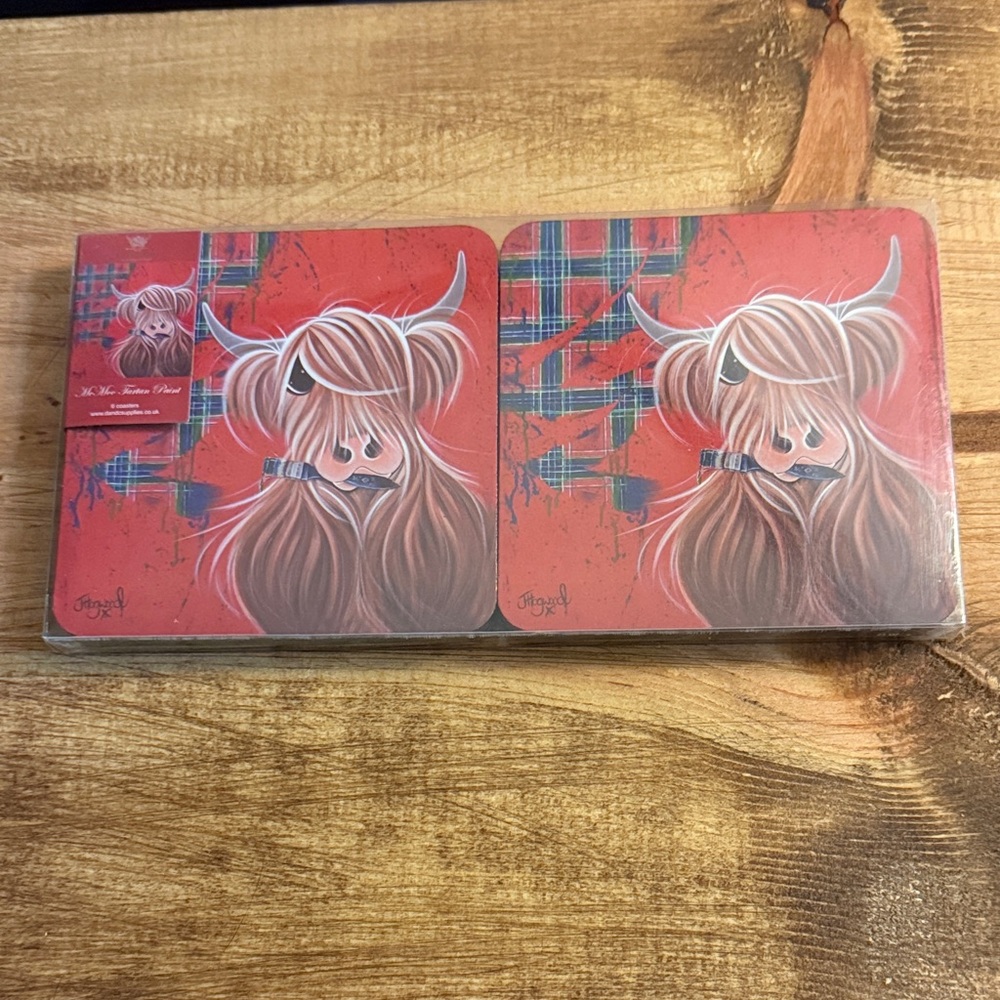 McMoo Tartan Pain Highland Cow Coasters Set